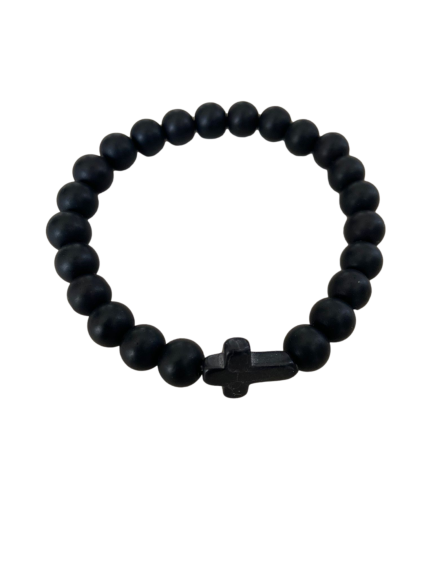 BRACELET CROIX NOIR MAT