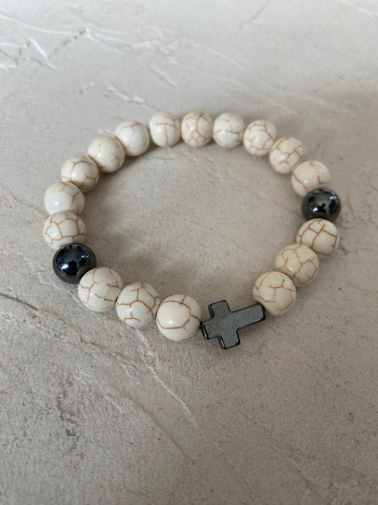 BRACELET CROIX MARBRE BLANC