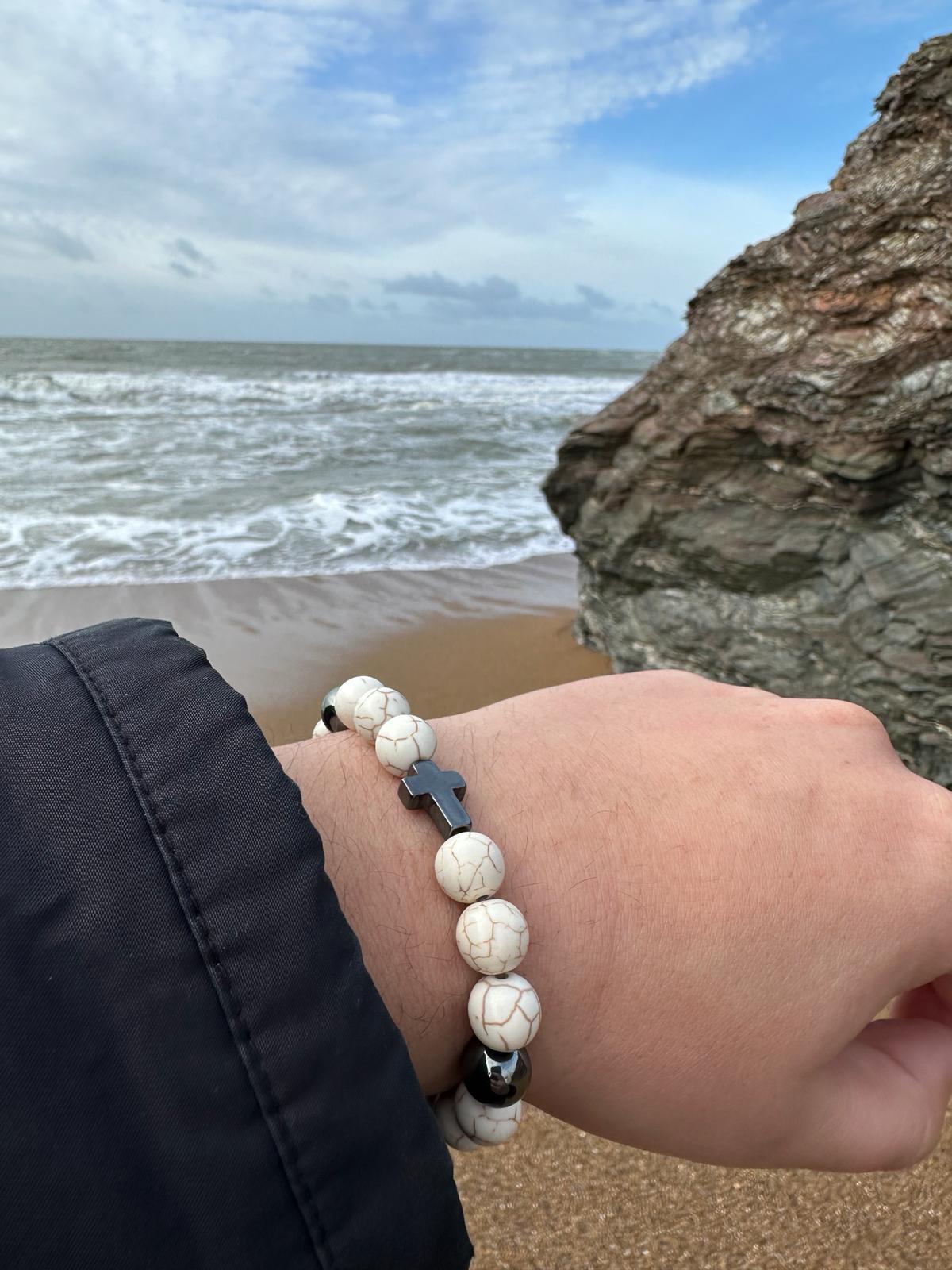 BRACELET CROIX MARBRE BLANC